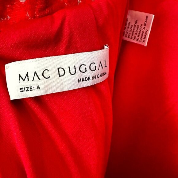 MAC DUGGAL Embroidered Illusion Bodice Sleeveless Trumpet Gown in Red Size US 4 - Picture 4 of 8